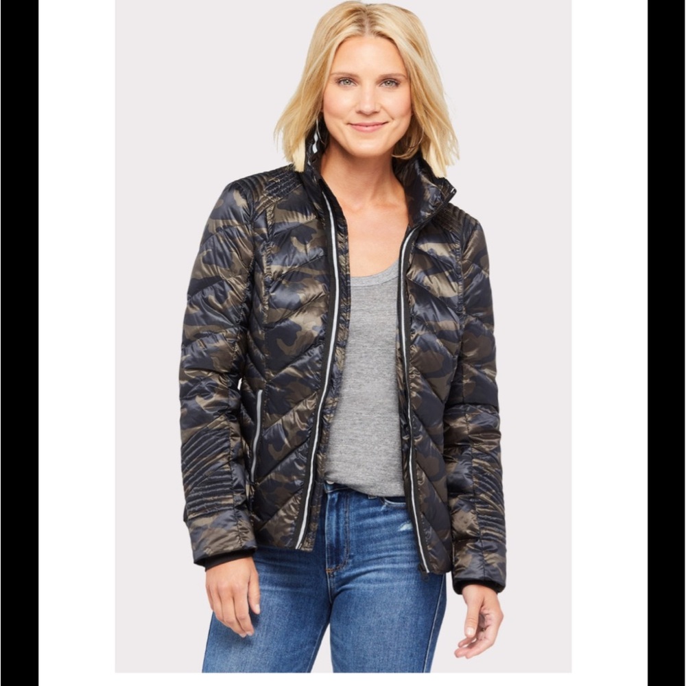 Blanc Noir Camo Puffer jacket with reflective trim